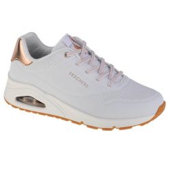 Buty do chodzenia damskie Skechers Uno. Białe obuwie sportowe damskie Skechers, bez wzorów, z materiału, trekkingowe. Za 416.00 zł.