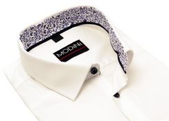 Biała elastyczna koszula męska Modini z kontrastem w kwiatki DD13. Białe koszule męskie Modini Moda Męska, m, bez wzorów, z bawełny, casualowe, bez kołnierzyka, bez ramiączek. W wyprzedaży za 198.00 zł.