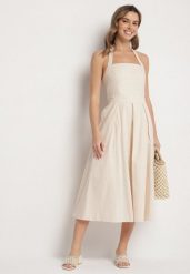 Beżowa Sukienka z Wiskozą Bawełną i Odkrytymi Plecami Kinsara. Brązowe sukienki damskie Born2be, na co dzień, m, bez wzorów, z bawełny, eleganckie, bez kołnierzyka, bez ramiączek, midi. Za 129.99 zł.