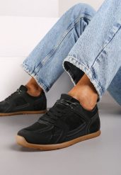 Czarne Sneakersy z Geometrycznymi Przeszyciami z Zdobieniem z Cyrkonii Taranea. Czarne obuwie sportowe damskie Born2be, z aplikacjami, z satyny. Za 89.99 zł.