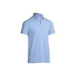 Koszulka polo do golfa męska FIRST IN BŁĘKITNE. Niebieskie koszulki polo męskie INESIS, z bawełny, z krótkim rękawem. Za 19.99 zł.