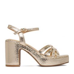 Sandały DeeZee. Żółte sandały damskie DeeZee, bez wzorów, bez obcasa, na słupku, bez zapięcia. Za 139.99 zł.