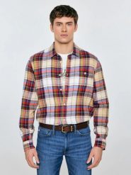 Koszula męska flanelowa wielokolorowa Flaneno 603. Czerwone koszule męskie Big Star, l, bez wzorów, casualowe, bez kołnierzyka, bez ramiączek. Za 229.99 zł.