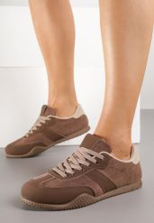 Brązowe Sneakersy Ozdobione Tłoczeniem Halennesa. Brązowe obuwie sportowe damskie Renee, bez wzorów, z jeansu. Za 89.99 zł.