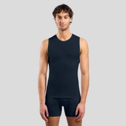 Koszulka męska ODLO TOP crew neck singlet PERFORMANCE X-LIGHT. Niebieskie koszulki sportowe męskie Odlo, m, bez wzorów, z tkaniny, bez kołnierzyka, bez ramiączek, do biegania. Za 169.99 zł.