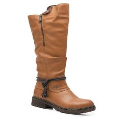 Kozaki Rieker. Brązowe kozaki damskie Rieker, bez obcasa, na płaskiej podeszwie. Za 359.99 zł.