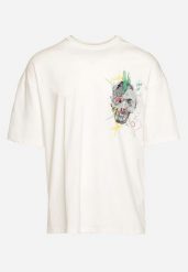 Biała Koszulka z Krótkim Rękawem T-Shirt z Nadrukiem z Przodu i na Plecach Franestia. Białe t-shirty męskie Born2be, l, bez wzorów, z jeansu, eleganckie, bez kołnierzyka. Za 54.99 zł.