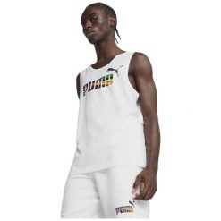 T-shirt Puma INICIAL męski biały. Białe buty sportowe męskie Puma, m, bez wzorów, z materiału, bez kołnierzyka. Za 93.90 zł.