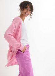 Sweter bawełniany bez zapięcia, z dzianiny o splocie drobnych oczek. Czarne swetry damskie bonprix, bez wzorów, z bawełny, bez kołnierzyka, bez ramiączek, bez kaptura. Za 94.99 zł.