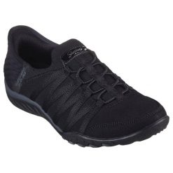 Damskie BREATHE-EASY ROLL-WITH-ME Slip-On Czarny. Czarne trampki i tenisówki damskie Skechers, bez wzorów, z dzianiny, casualowe, bez zapięcia. Za 349.99 zł.