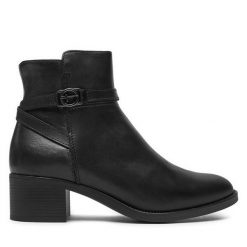 Botki Tamaris. Czarne botki damskie Tamaris, bez obcasa, na słupku, bez zapięcia. Za 289.99 zł.