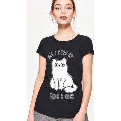 Koszulka z kotem - Czarny. Czarne t-shirty damskie Cropp. Za 19.99 zł.