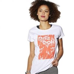 Koszulka treningowa damska Reebok AK0686. Białe koszulki sportowe damskie Reebok, l, bez wzorów, z materiału, bez kołnierzyka, bez ramiączek, na fitness i siłownię. Za 147.00 zł.