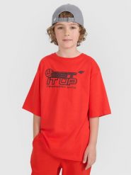 4F T-shirt oversize z nadrukiem dziecięcy - czerwony 146/152 (10-12 lat). Czerwone t-shirty i topy dla dziewczynek 4f, bez wzorów, z bawełny, bez ramiączek. Za 49.99 zł.