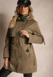 Ciemnozielona Kurtka Typu Parka ze Wzorzystymi Wstawkami w Kapturze i Podpinanych Rękawach Kailenna. Zielone kurtki damskie Renee, l, bez wzorów, z materiału, bez kaptura. Za 309.99 zł.