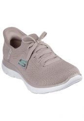 Buty SKECHERS SLIP-INS - SUMMITS NEW DAILY Brązowy. Brązowe trampki i tenisówki damskie Skechers, bez wzorów, z materiału, bez zapięcia. Za 309.99 zł.