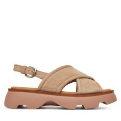 Sandały Gabor. Brązowe sandały damskie Gabor, bez wzorów, bez obcasa, na koturnie, bez zapięcia. Za 459.99 zł.