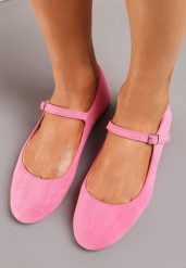 Fuksjowe Balerinki z Ekozamszu Zapinane na Sprzączkę Ollna. Czerwone baleriny damskie Born2be, bez wzorów, eleganckie, bez obcasa. Za 74.99 zł.