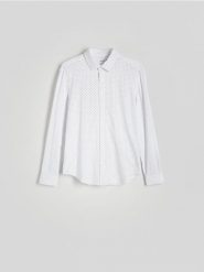 Wzorzysta koszula regular fit - biały. Białe koszule męskie Reserved, l, bez wzorów, z bawełny, bez kołnierzyka, bez ramiączek. W wyprzedaży za 39.99 zł.