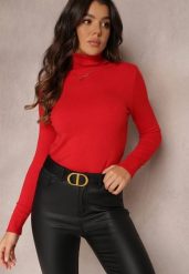 Czerwony Golf z Bawełną w Klasycznym Stylu Reiredia. Czerwone swetry damskie Renee, bez wzorów, z bawełny, klasyczne, bez kołnierzyka, bez ramiączek, bez kaptura. Za 59.99 zł.