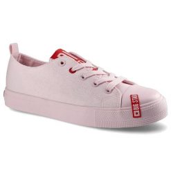 Różowe Trampki Big Star Damskie Modne Obuwie. Czerwone trampki i tenisówki damskie Big Star, z aplikacjami, z gumy, retro, bez zapięcia. Za 89.99 zł.