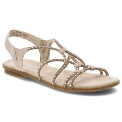 Sandały damskie Rieker, cholewka ze skóry ekologicznej z cyrkoniami na płaskiej podeszwie, brązowe, 64270-90. Brązowe klapki damskie Rieker, bez wzorów, ze skóry ekologicznej, bez obcasa, na płaskiej podeszwie. Za 289.00 zł.