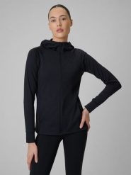 4F Bluza treningowa regular szybkoschnąca damska - czarna S. Czarne swetry damskie 4f, s, bez wzorów, bez kołnierzyka, bez ramiączek, bez kaptura. W wyprzedaży za 169.99 zł.