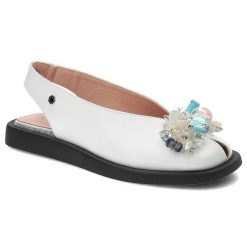 Białe Sandały Tuffoni Eleganckie Buty Damskie. Białe klapki damskie Tuffoni, bez wzorów, ze skóry, eleganckie, bez obcasa. Za 419.00 zł.