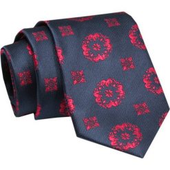 Elegancki, Klasyczny, Męski Krawat -ALTIES - Granat z Czerwonym Motywem Kwiatowym. Czerwone krawaty i muchy Alties, bez wzorów, z tkaniny, eleganckie. Za 49.00 zł.