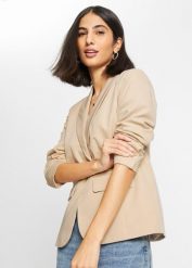 Żakiet z ozdobnym guzikiem. Brązowe żakiety damskie bonprix, bez wzorów, eleganckie. Za 179.99 zł.