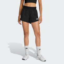 Szorty Pacer Workout Flex z tkaniny. Czarne szorty sportowe damskie Adidas, l, bez wzorów, z materiału, klasyczne, z standardowym stanem, trekkingowe, climacool (adidas). Za 149.00 zł.