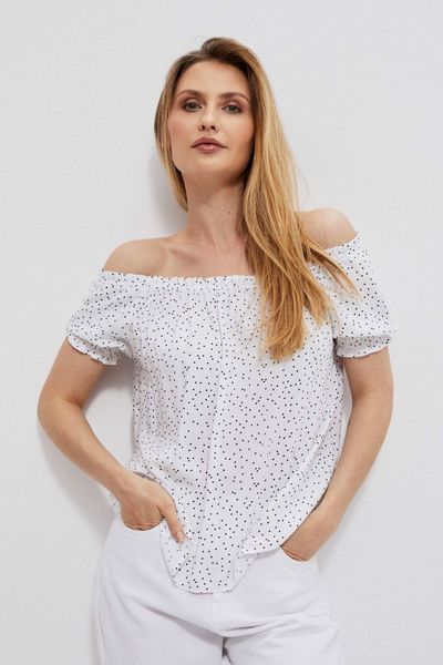 Koszula hiszpanka biała. Białe koszule damskie MOODO, xs, bez wzorów, z wiskozy, bez kołnierzyka, bez ramiączek. W wyprzedaży za 22.49 zł.