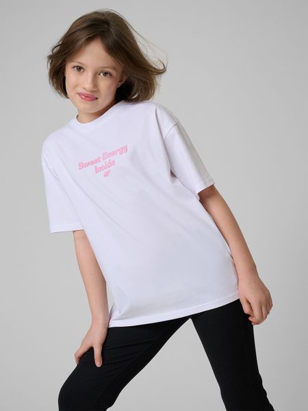 Дитячий t-shirt loose з принтом - білий. T-shirty damskie 4f, bez wzorów, bez kołnierzyka. Za 699.90 zł.