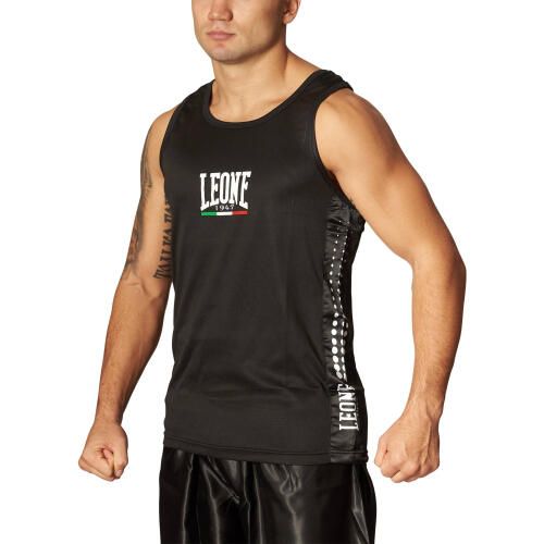 Tank top Leone Canottiera. Czarne koszulki sportowe męskie LEONE 1947, l, bez wzorów, z materiału, eleganckie, bez kołnierzyka. Za 145.50 zł.