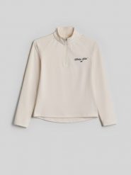4F Longsleeve slim z nadrukiem dziewczęcy - kremowy 146/152 (10-12 lat). Białe t-shirty i topy dla dziewczynek 4f, bez wzorów, bez ramiączek. Za 99.99 zł.