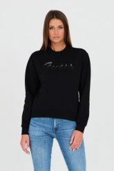 GUESS Czarna damska bluza z cyrkoniami, Rozmiar XS. Czarne bluzy damskie Guess, xs, z aplikacjami, bez kaptura. W wyprzedaży za 300.99 zł.
