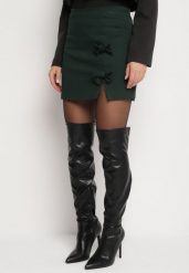 Ciemnozielona Spódnica z Wiskozą o Trapezowym Kroju z Kokardami Semianora. Zielone spódnice damskie Born2be, l, bez wzorów, z wiskozy, eleganckie, mini, trapezowe. Za 79.99 zł.