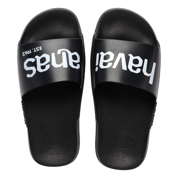 Klapki Havaianas Classic Logomania. Czarne klapki damskie Havaianas, bez wzorów, z materiału, sportowe, bez obcasa. Za 109.99 zł.