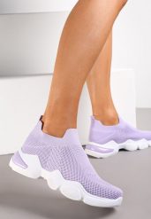Fioletowe Buty Sportowe na Grubej Podeszwie z Elastyczną Cholewką Awida. Fioletowe obuwie sportowe damskie Renee, bez wzorów. Za 49.99 zł.