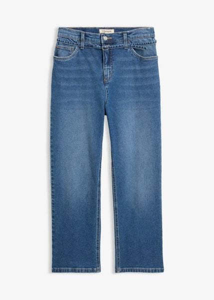 Jeansy straight, high waist, cropped. Niebieskie jeansy damskie bonprix, z podwyższonym stanem. Za 149.99 zł.