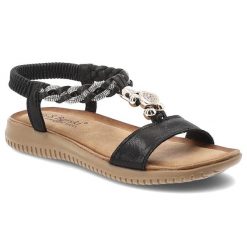 Sandały damskie S.Barski, cholewka ze skóry ekologicznej wsuwane na płaskiej podeszwie, czarne, KV61-6051. Czarne klapki damskie S.BARSKI, bez wzorów, ze skóry ekologicznej, bez obcasa, na płaskiej podeszwie, bez zapięcia. Za 129.00 zł.