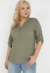 Ciemnozielona Bluzka z Wiskozy Artanassa. Zielone bluzki damskie Born2be, na lato, l, bez wzorów, z wiskozy, bez kołnierzyka, bez ramiączek. Za 59.99 zł.