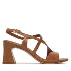 Sandały Tamaris. Brązowe sandały damskie Tamaris, bez wzorów, bez obcasa, na słupku, bez zapięcia. Za 369.99 zł.