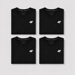 KOMPLET KOSZULEK MĘSKICH 4F ZESTAW 4PAK T-SHIRT M TTSHM3341 CZARNY. Czarne t-shirty męskie 4f, m, bez wzorów, z bawełny, sportowe, bez kołnierzyka. Za 199.96 zł.