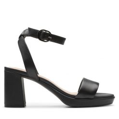 Sandały Clarks. Czarne sandały damskie Clarks, bez wzorów, bez obcasa, na słupku, bez zapięcia. Za 279.99 zł.