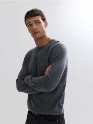 Sweter z wełny merino - szary. Szare swetry przez głowę męskie Reserved, l, bez wzorów, z wełny, bez kołnierzyka. Za 199.99 zł.