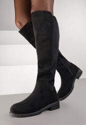 Czarne Kozaki Vices w Stylu Muszkieterek Amlave. Czarne kozaki damskie Born2be, z jeansu, bez obcasa, na płaskiej podeszwie. Za 119.99 zł.