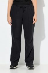 Damskie Spodnie dresowe zaszewki szerokie nogawki elastyczny pas. Czarne spodnie dresowe damskie Ulla Popken, plus size, bez wzorów, z bawełny. Za 239.99 zł.