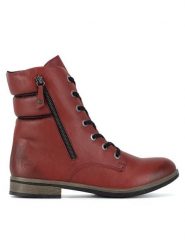 Rieker Botki 72212-35 Czerwony. Czerwone botki damskie Rieker, z materiału, bez obcasa, na płaskiej podeszwie, bez zapięcia. Za 265.99 zł.