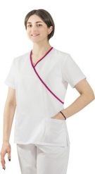 Visent Bluza medyczna kosmetyczna damska lekarska biały / amarantowa lamówka 36. Białe bluzy damskie Visent, bez wzorów, bez kaptura. Za 64.99 zł.